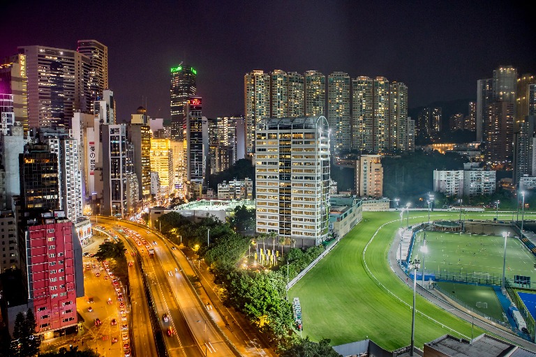 Hong Kong Happy Valley racecourse view from Dorsett Wanchai