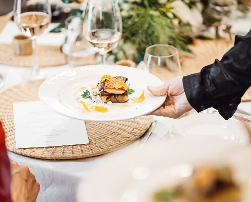 A plate with a gourmet meal served at Dorsett Hotel